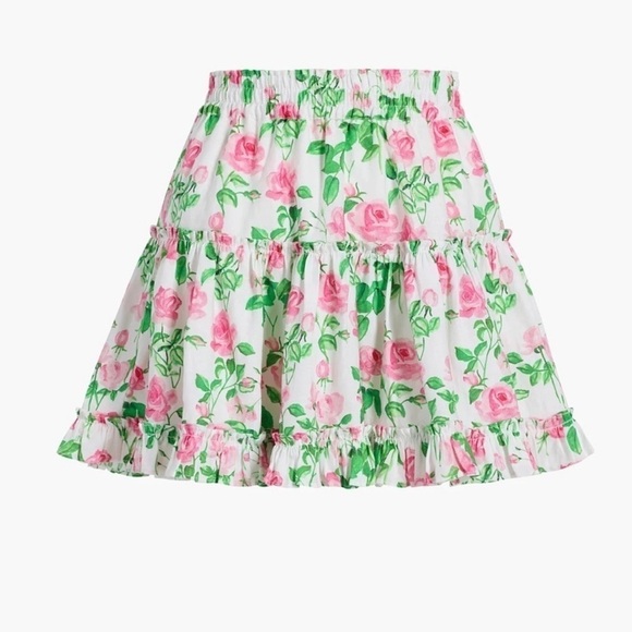 HILL HOUSE The Paz Skirt In Pink Roses Linen - Picture 2 of 4